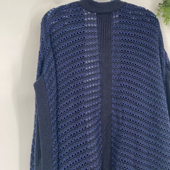 Lane Bryant Chunky Knit Sleeveless Cardigan Jacket Open Front Crochet Navy Black - Picture 7 of 15